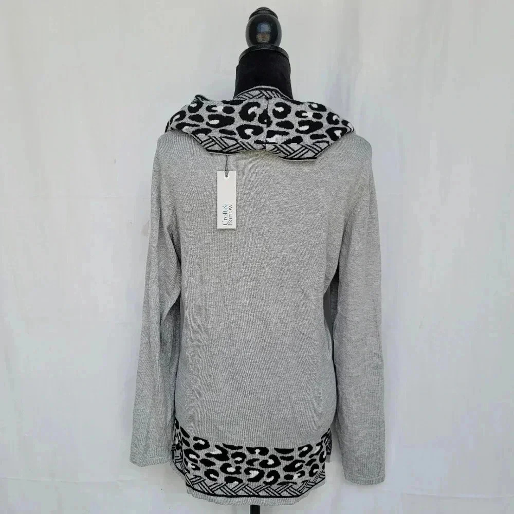 NWT Croft & Barrow Woman Sweater Gray Black Attached Scarf M Lightweight Knit - Picture 5 of 12